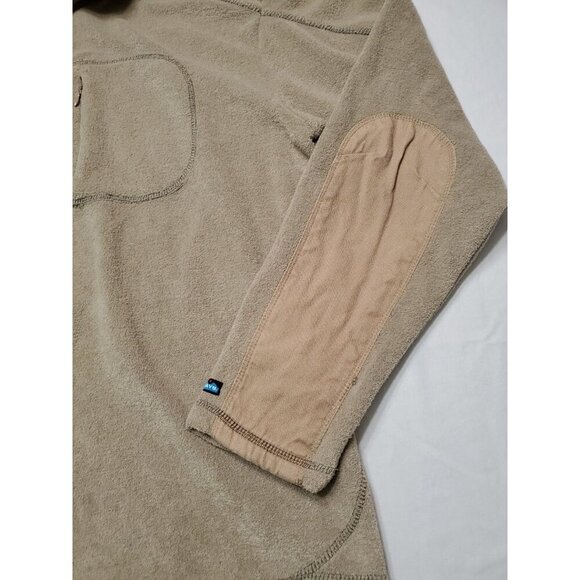 Kavu Fleece Jacket Mens Large Tan Full Zip Zip Chest Pocket Canvas Elbow Patches - Picture 3 of 11